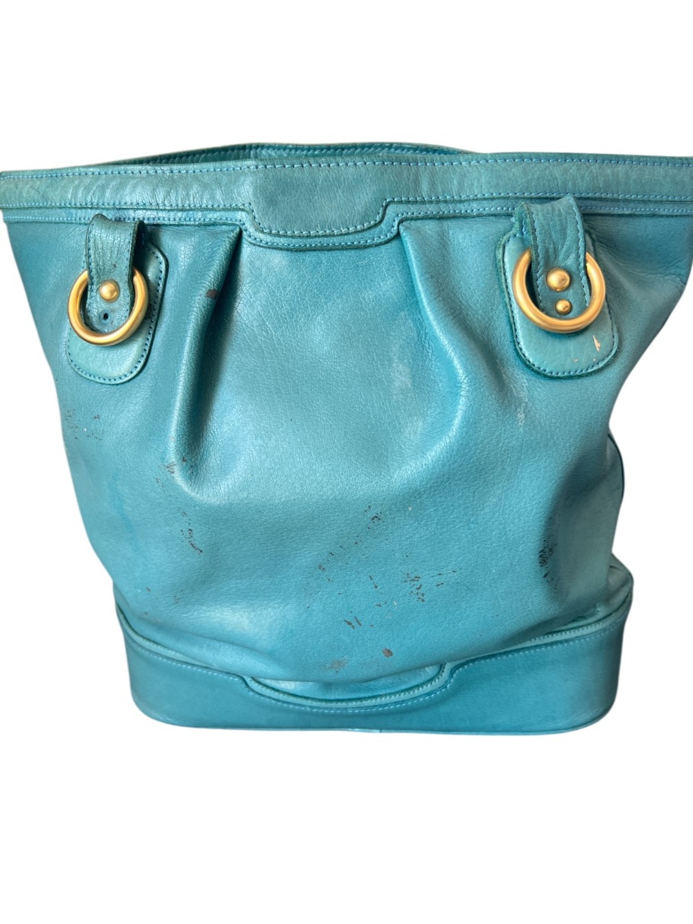 Brahmin  Vintage Teal Leather Large  Tote Bag with Gold Hardware  Read